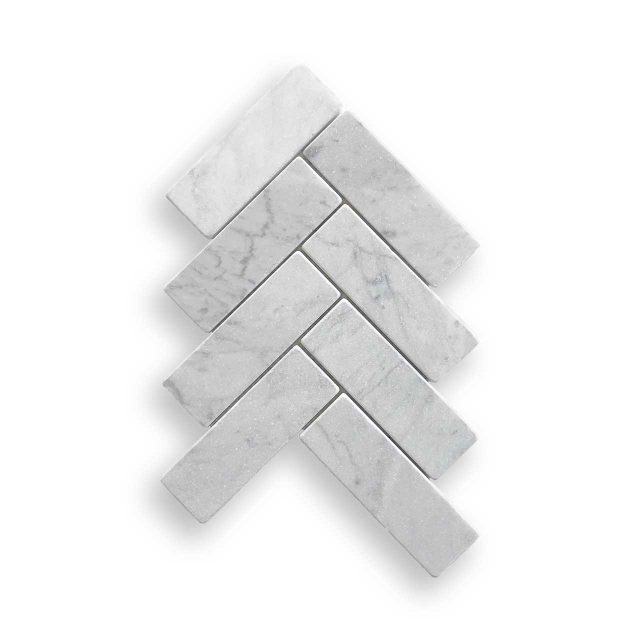 DLT92866 Carrara Tumbled Herringbone Mosaic