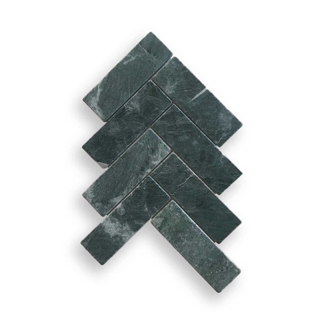 DLT92869 Taj Green Tumbled Herringbone Mosaic