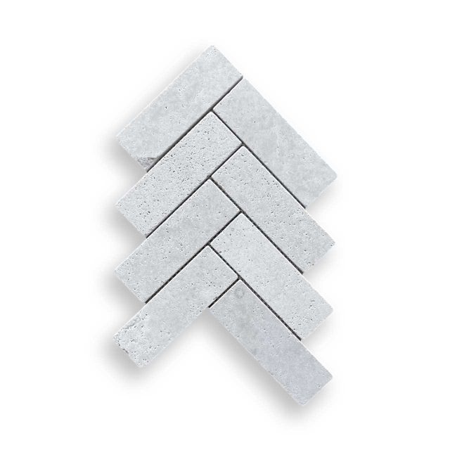 DT1309 Travertine Gris Tumbled Herringbone Mosaic